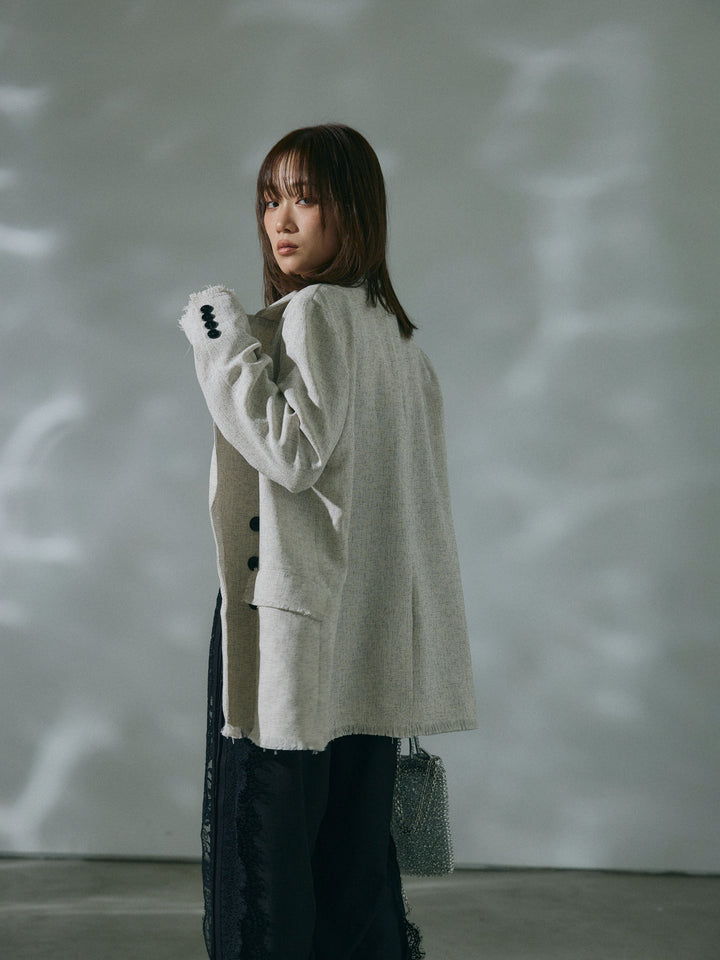 【Allure】[SET]スラブツイードフリンジテーラージャケット+スラブツイードフリンジテーラージャケット(2set)