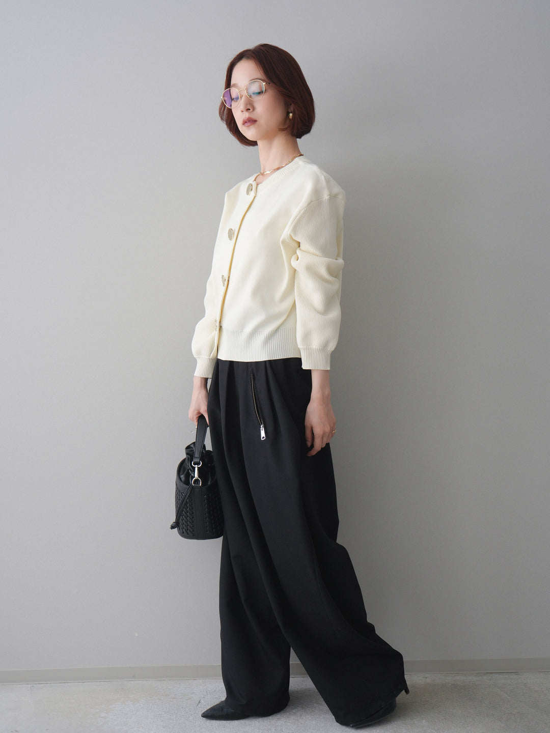 [予約]ジップポケットコクーンワイドパンツ/black