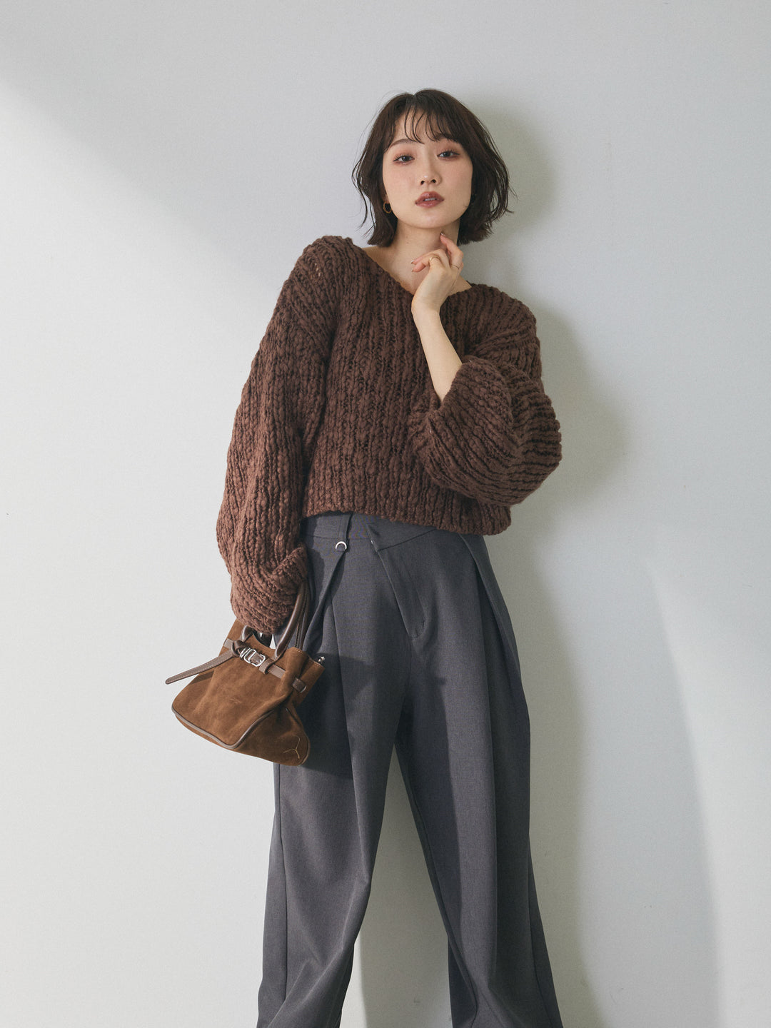 【Allure】[SET]クロップドチャンキースラブニットプルオーバー+クロップドチャンキースラブニットプルオーバー(2set)