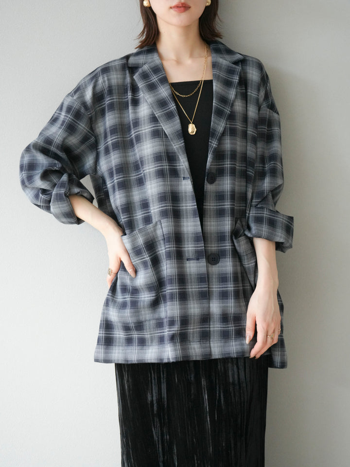 [予約]チェックシャツジャケット/ネイビー