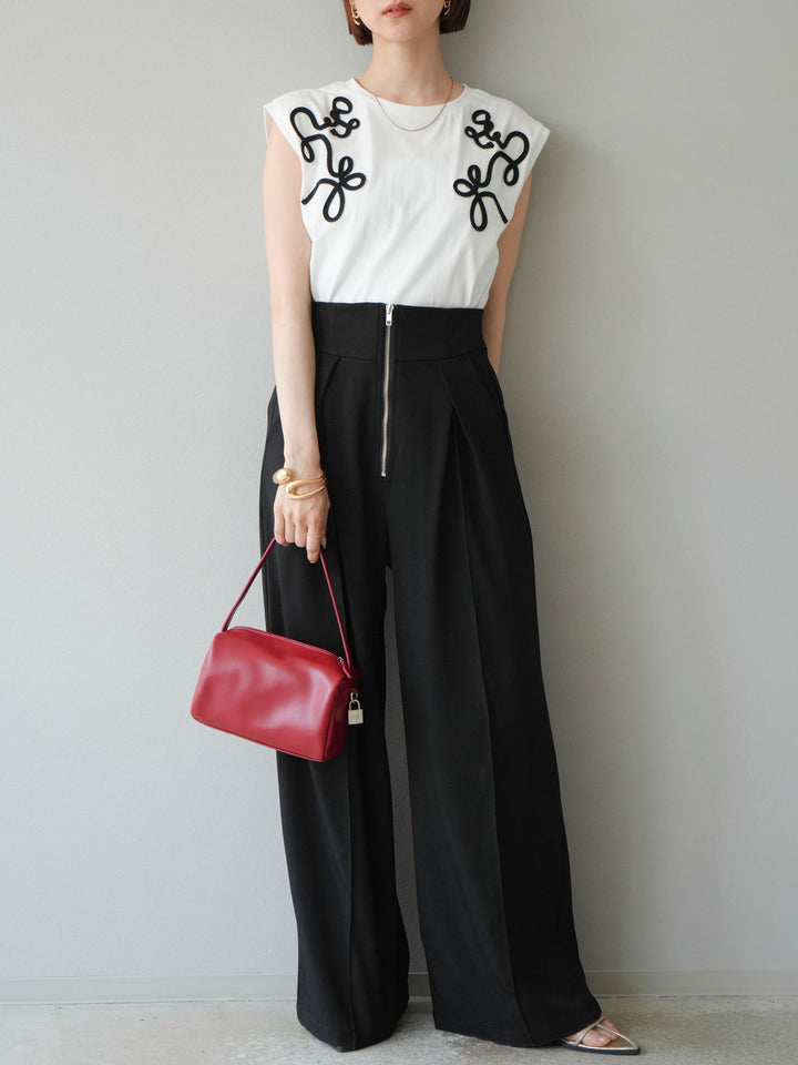 [SET]コード刺繍フレンチスリーブTシャツ+コード刺繍フレンチスリーブTシャツ(2set)