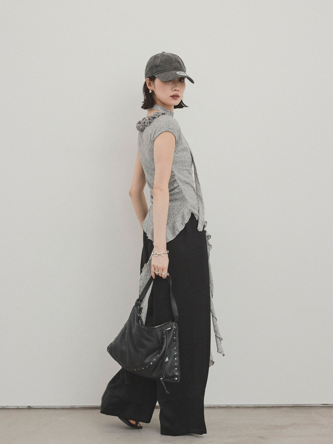 【預購】緞面休閒褲/黑色