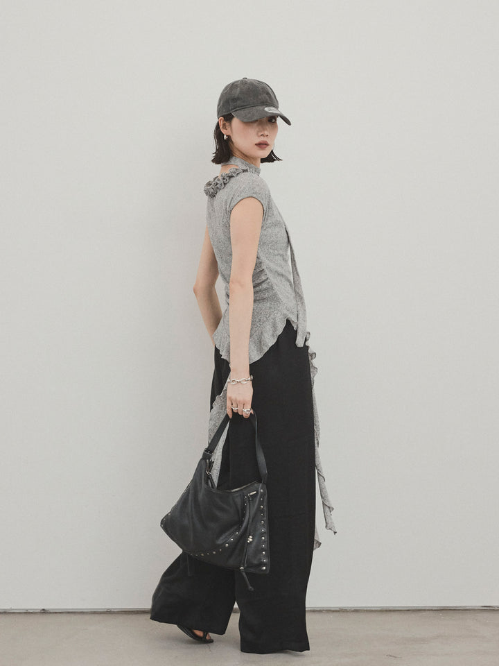 【預購】緞面休閒褲/黑色