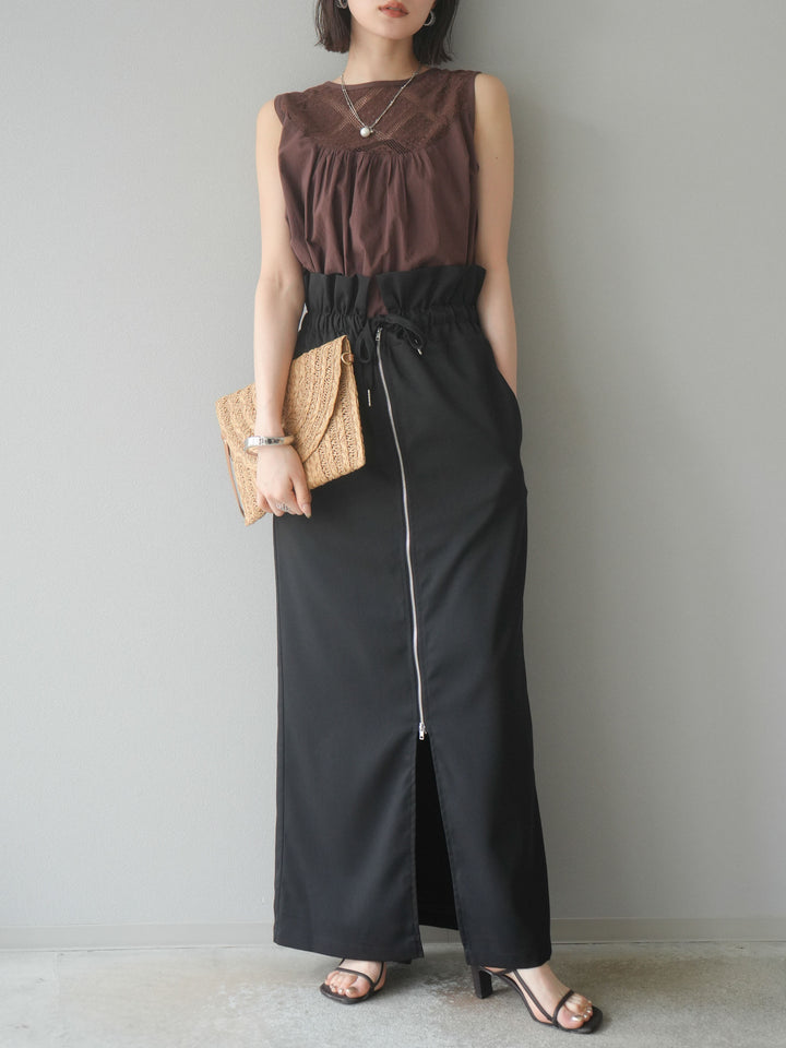 [予約]インド製コットンレース切替ノースリブラウス/ブラウン