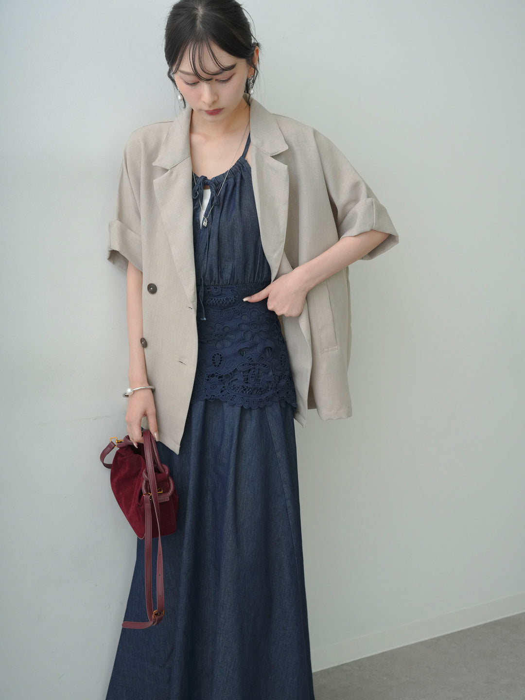 [SET]ウエストレースフレアキャミワンピース+選べるアクセセット(2set)