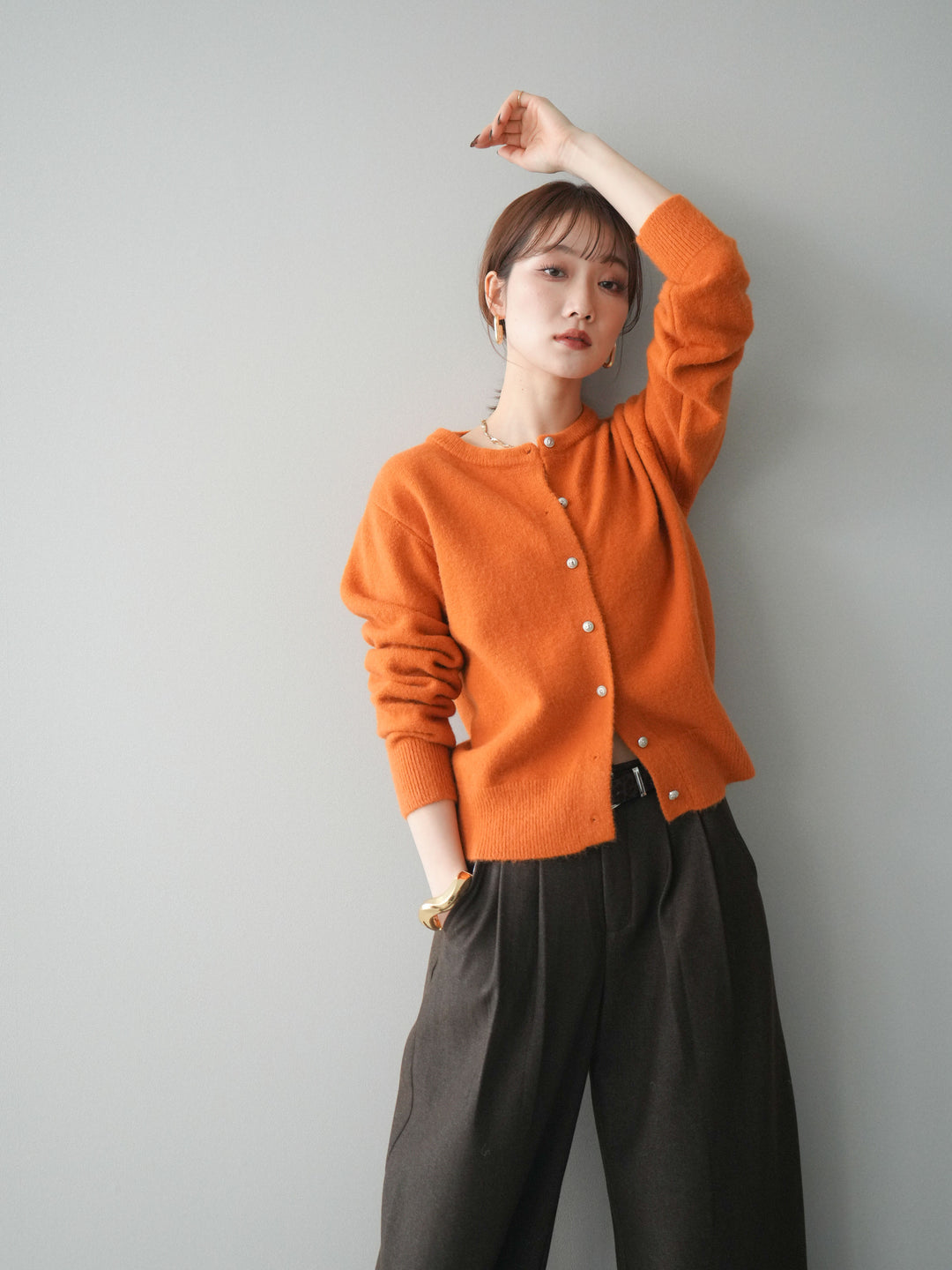 [予約]アンティークボタンニットカーディガン/orange