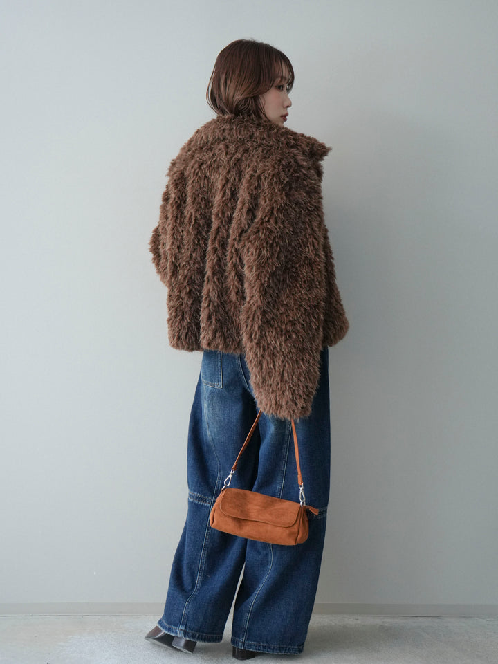 [SET]フェイクファー襟付きショートブルゾン+チュールレーストップス(2set)