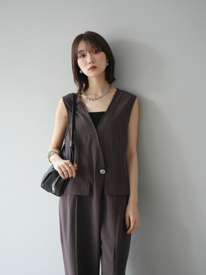 [予約]ストライプラップデザインオールインワン/ブラウン