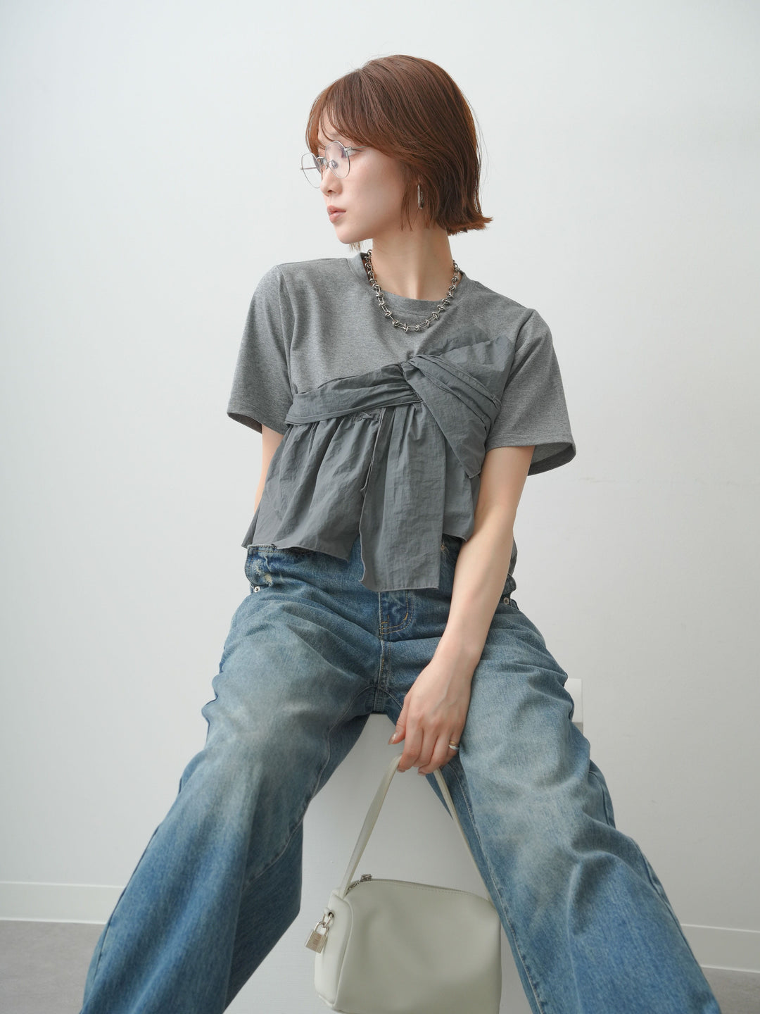 [SET]ナイロンドッキングツイストTEE +ストーンウォッシュルーズフィットデニム(2set)