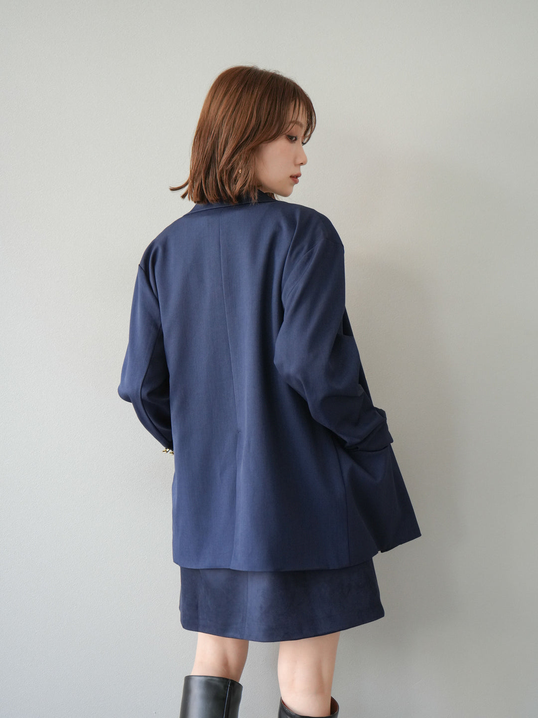 【預購】金色羈扣斜紋雙排扣西裝外套/藏青色