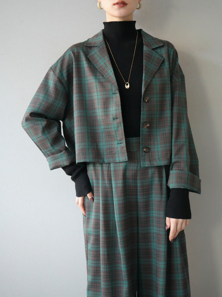 [SET] 格紋短外套+格紋休閒褲（2件組）