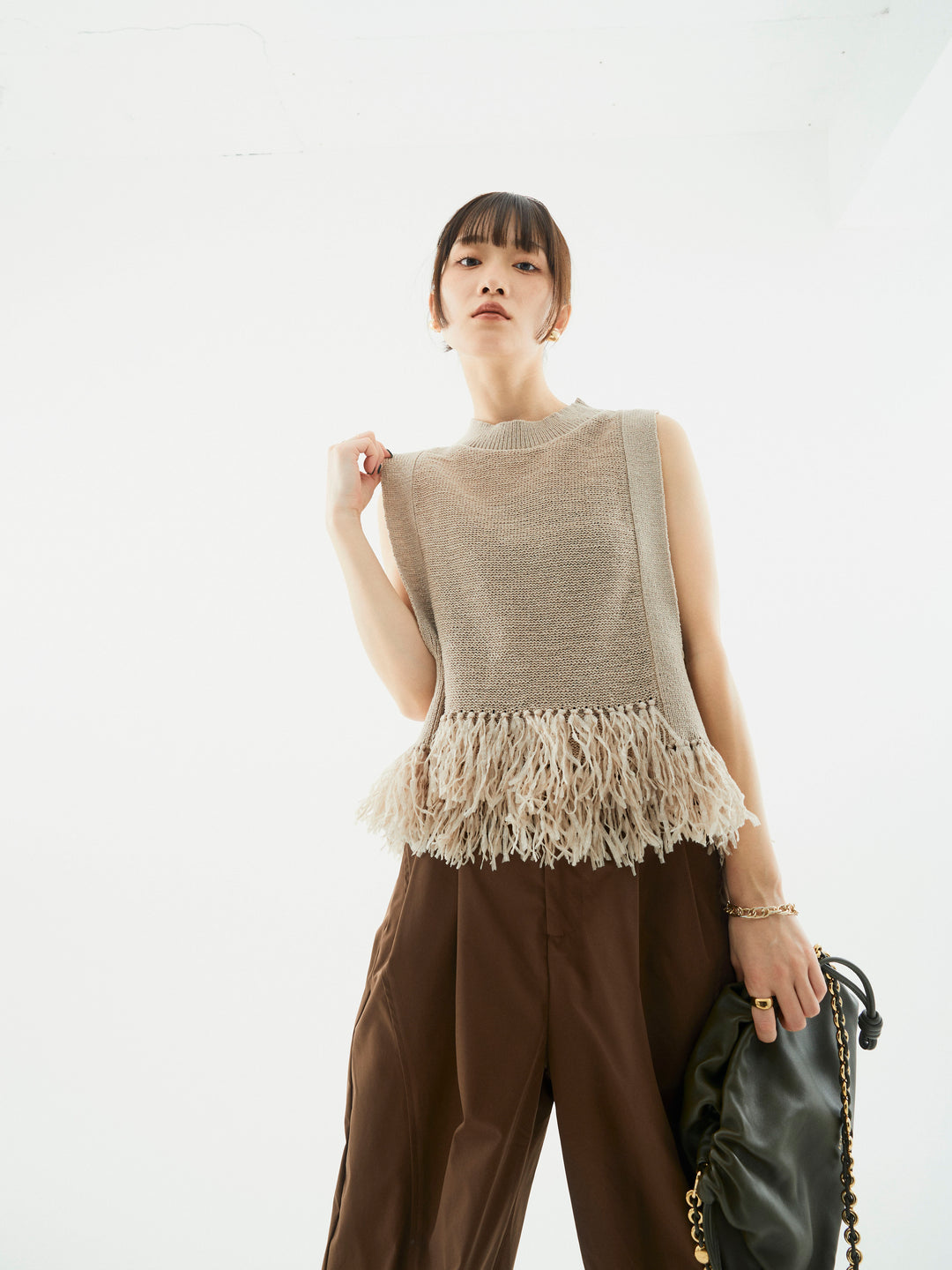 【Allure】[SET]フェザーヤーンニットベスト+フェザーヤーンニットベスト(2set)