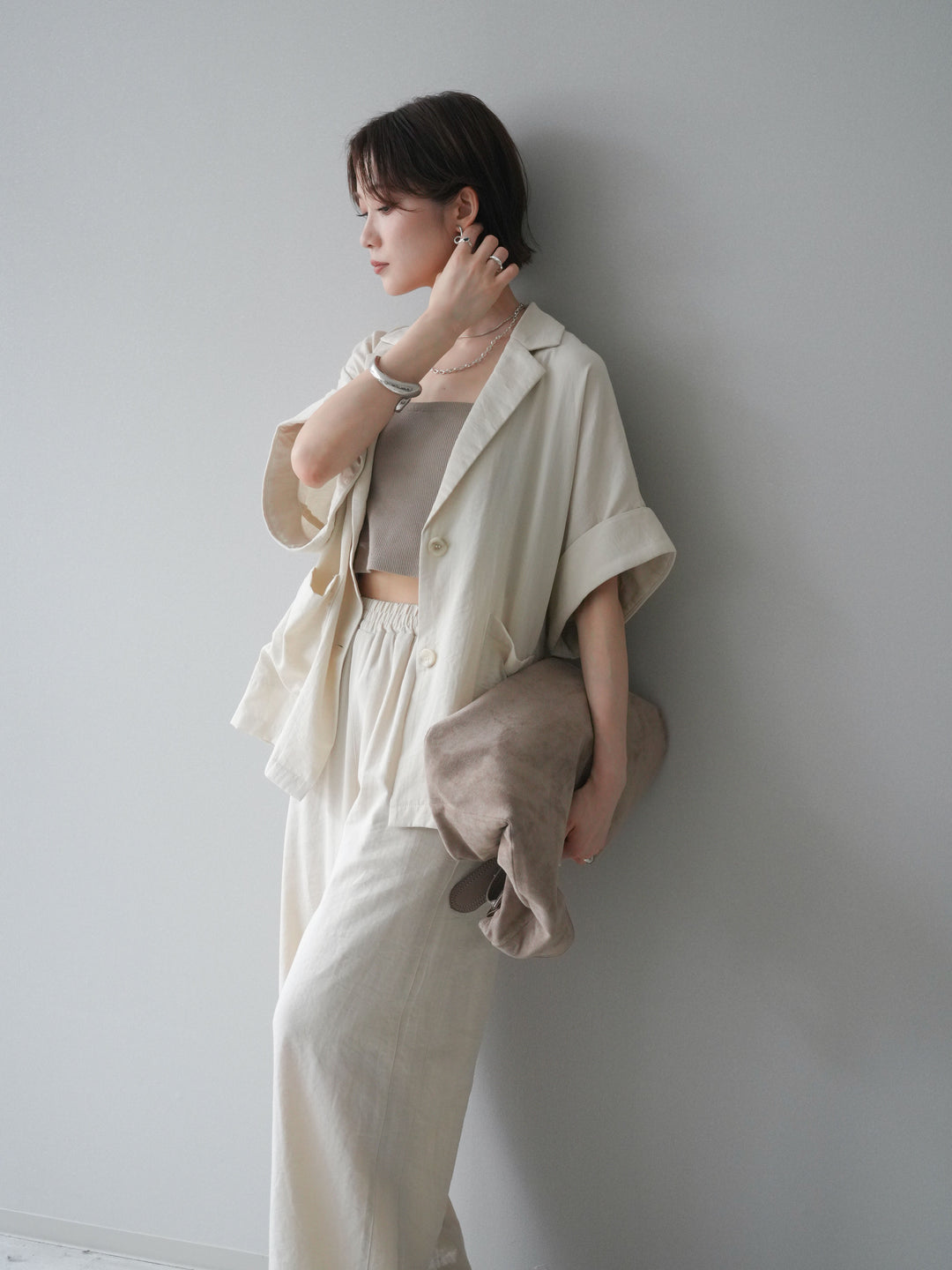 [SET]ハーフスリーブオーバージャケット+リラックスワイドパンツ(2set)