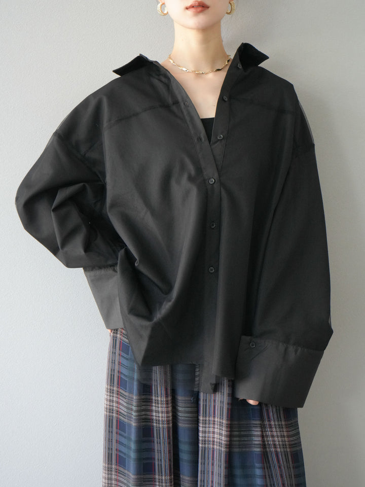 [予約]チュールドッキングブロードシャツ/ブラック