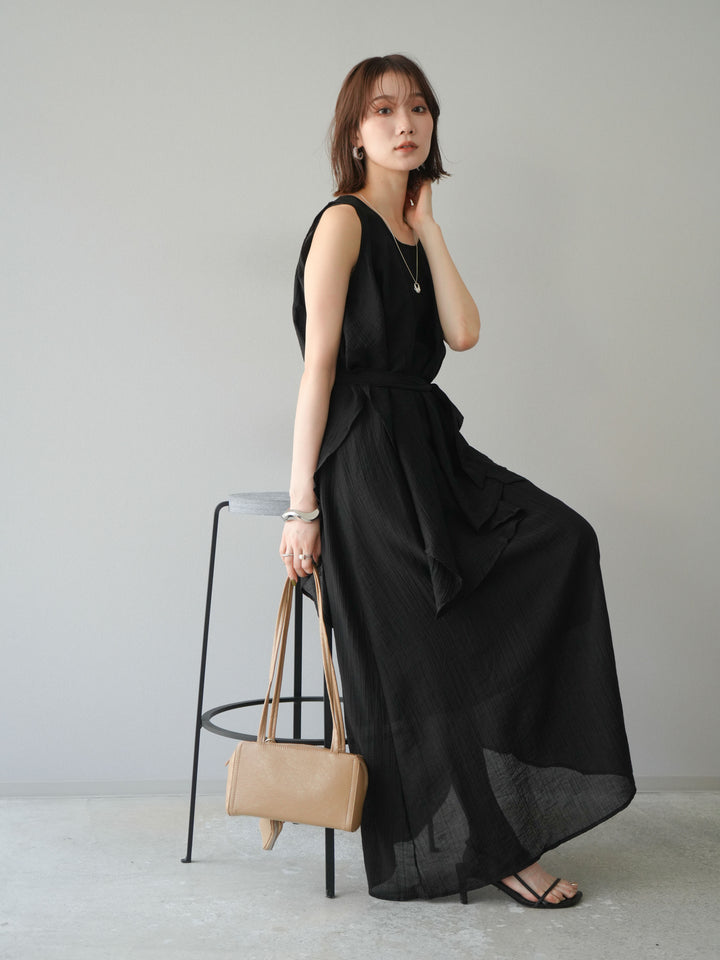 [SET]ワッシャーシアーアシメブラウス＆キャミワンピース+選べるアクセセット(2set)