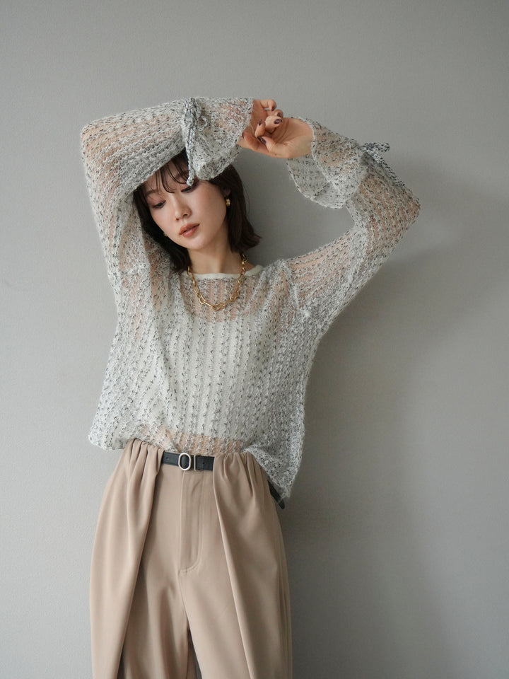 [予約]ストライプメッシュニットプルオーバー/ホワイト