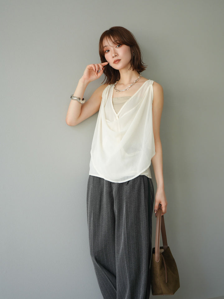 [予約]サイドラインストライプワイドパンツ/チャコール