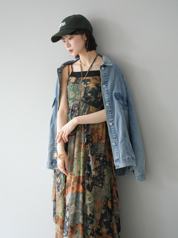 [預購] 拼布荷葉邊吊帶洋裝/混色