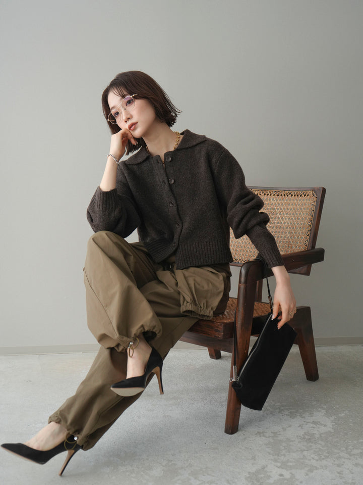 [予約]メランジニット襟付きクロップドカーディガン/brown