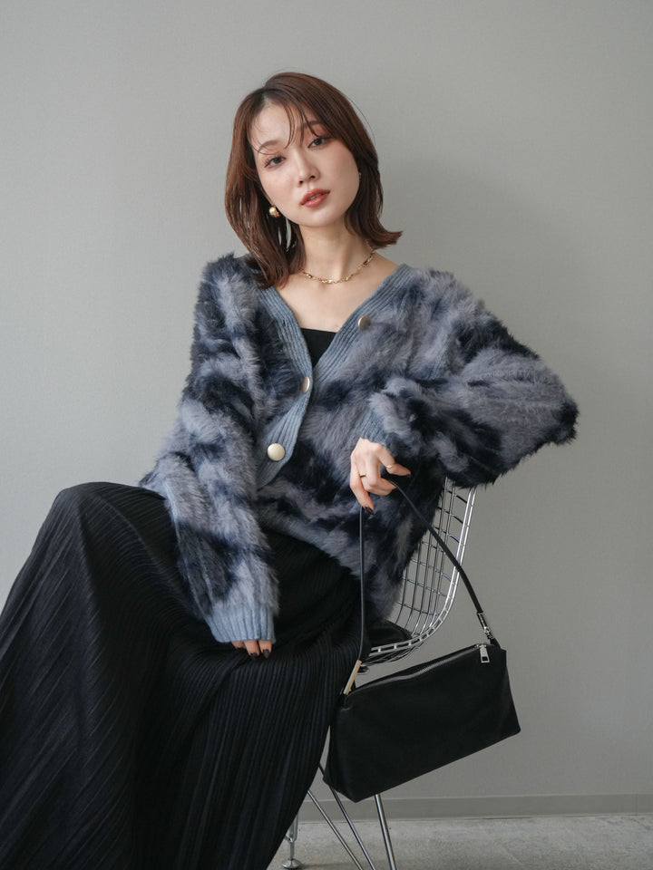 [SET]ニュアンス柄シャギーニットカーディガン+選べるアクセセット(2set)