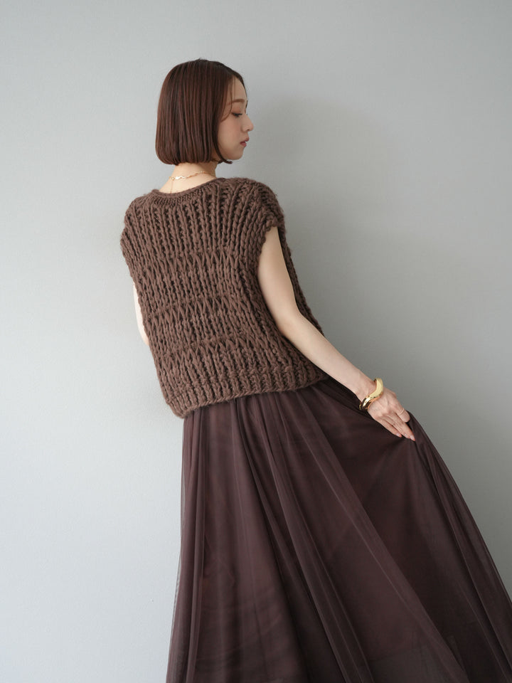 [予約]ハンドニットローピングベスト/ブラウン