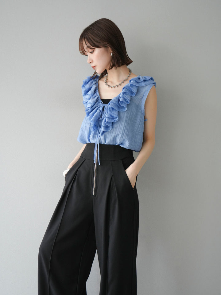 [予約]ワッシャーラッフルノースリーブブラウス/ブルー