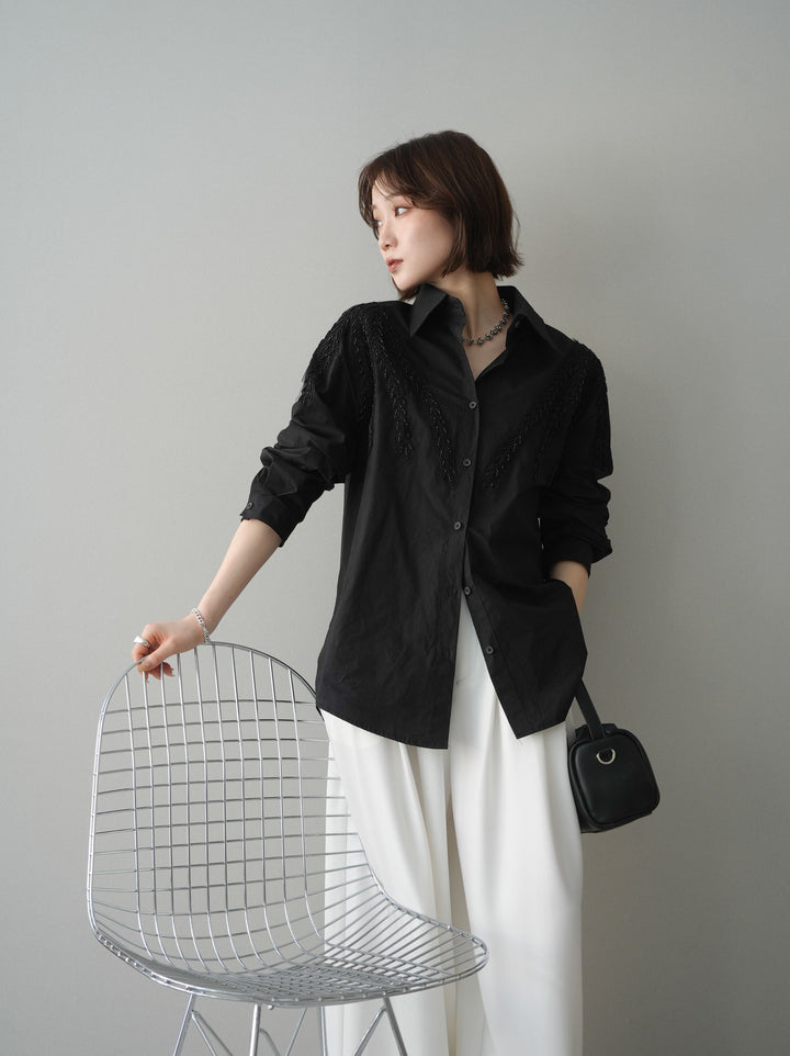 [予約]ビーズ刺繍デザインシャツ/black