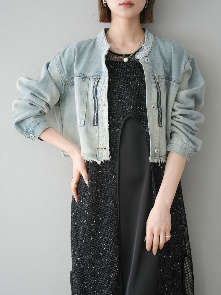 【預購】前開衩網紗連身裙/黑色