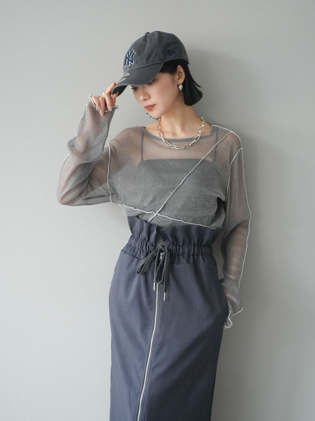 [予約]ラメシアーバイカラーメロープルオーバー/チャコール