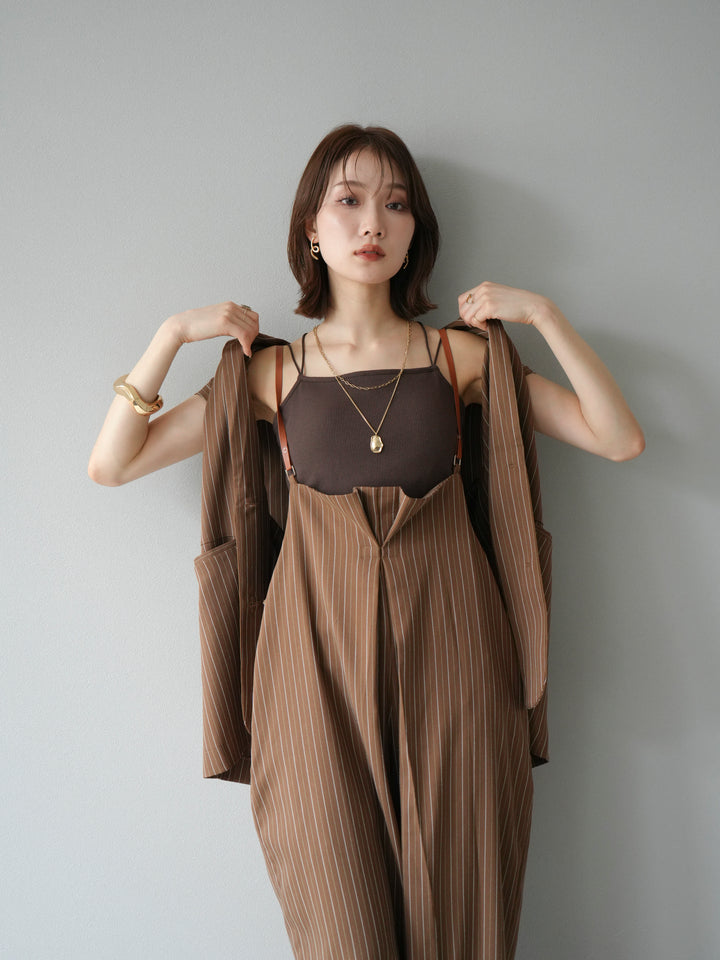 [SET]ヘリンボーンストライプジレ+ヘリンボーンストライプサロペット(2set)