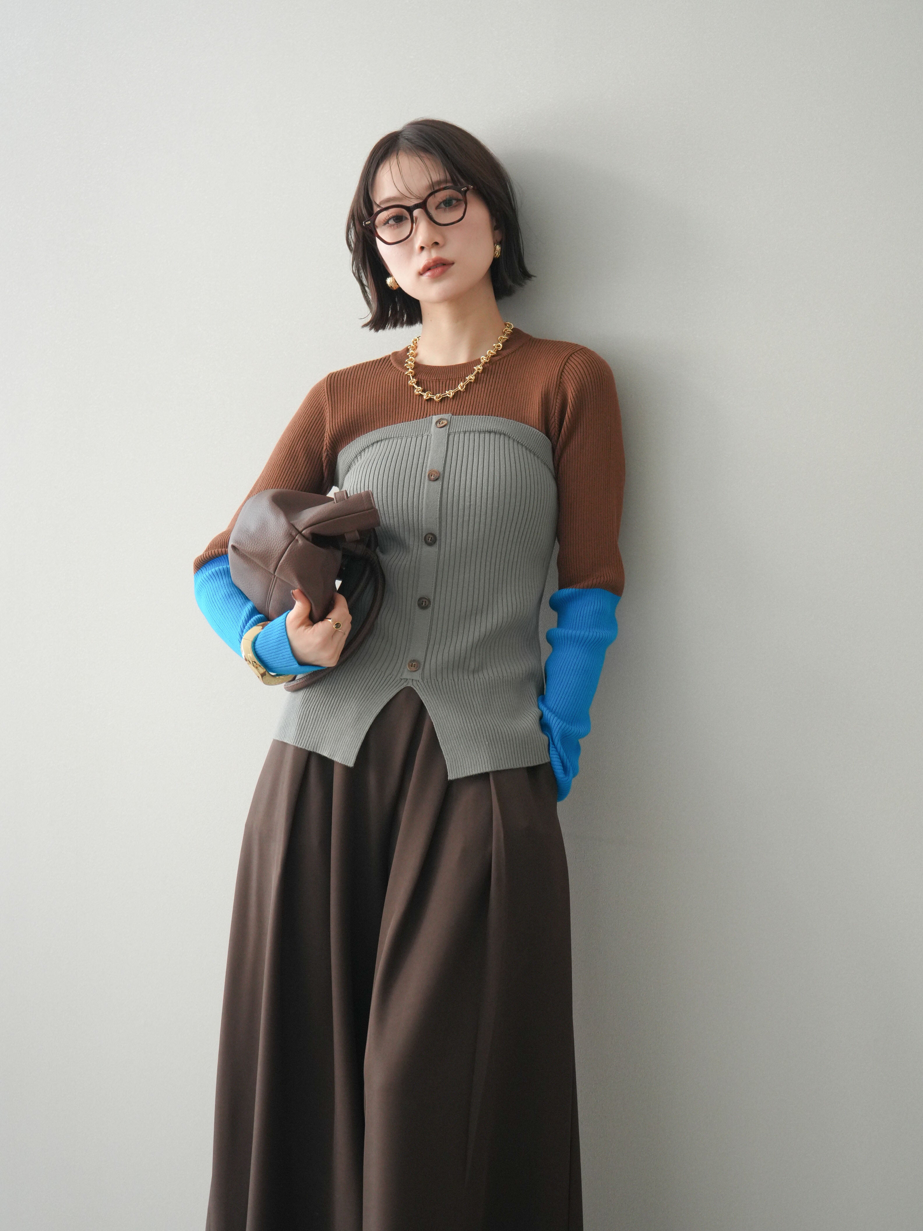 予約]配色ビスチェドッキングリブニットトップス/brown – Lumier