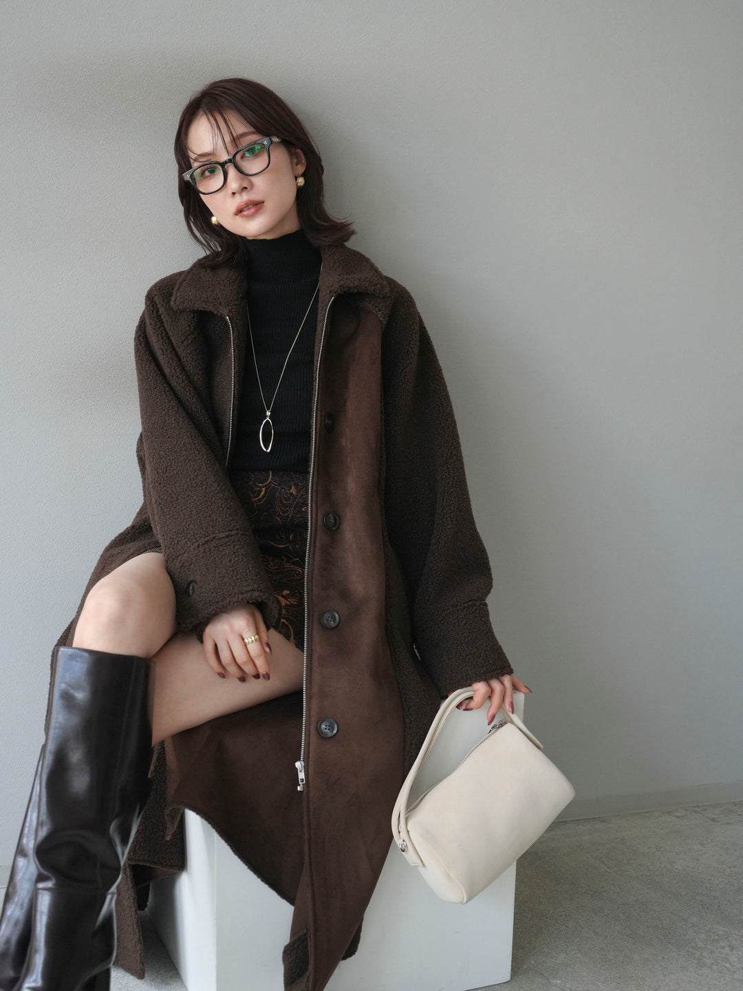 [予約]ボアxムートンロングコート/brown