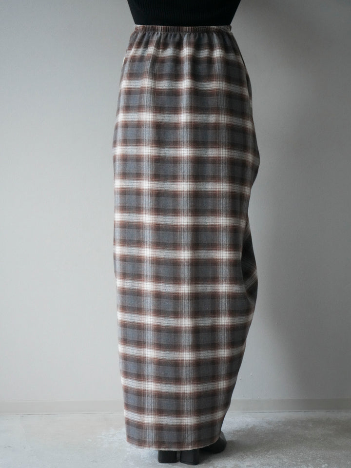 [予約]タックデザインチェックスカート/ブラウン