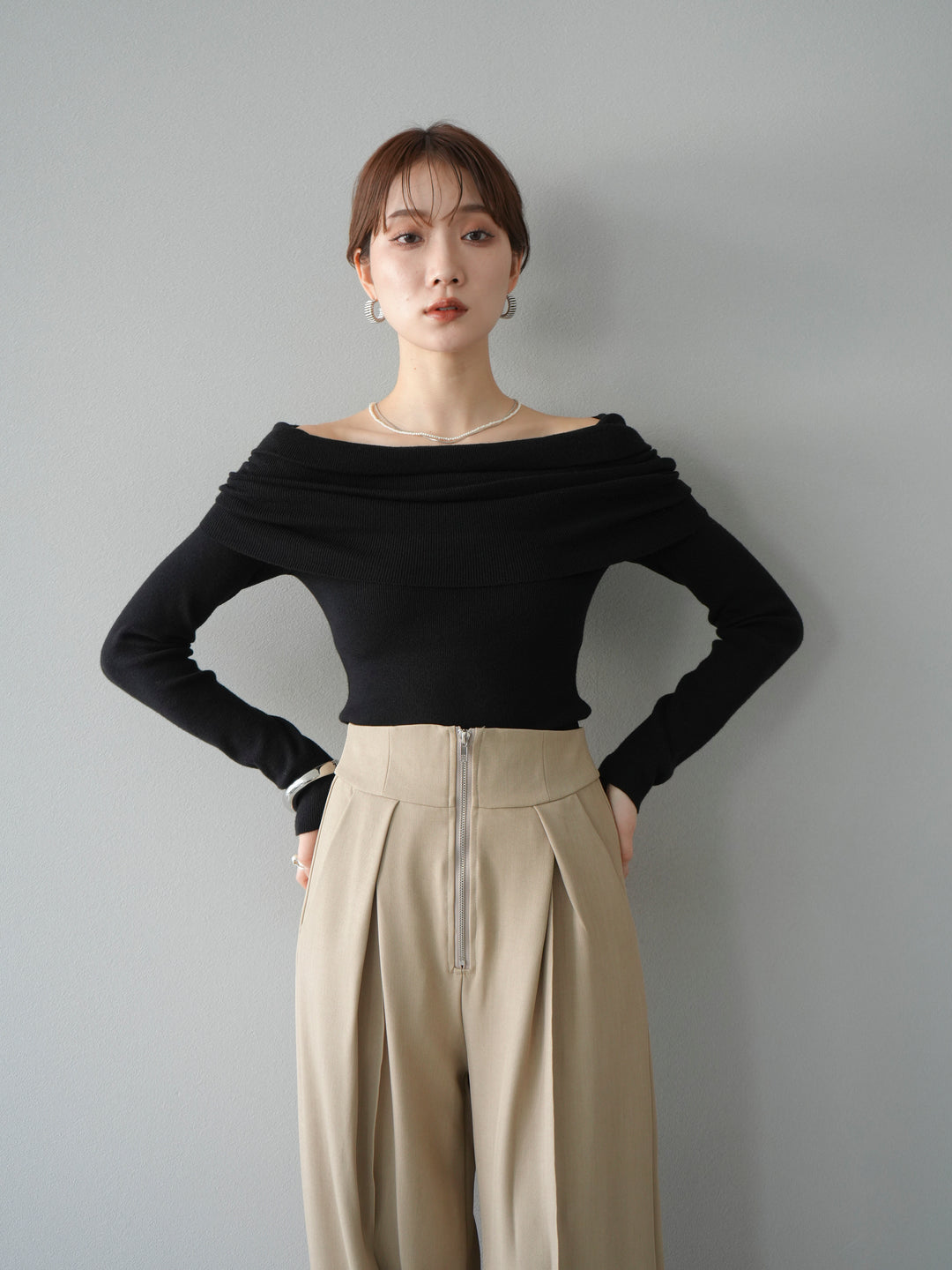 [予約]オフショルニットプルオーバー/ブラック