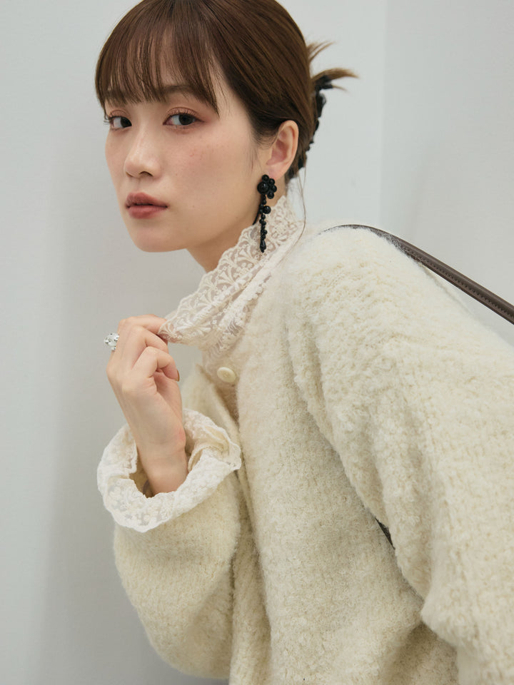 【Allure】[SET]ブークレニットカーディガン+コーデュロイタックワイドパンツ(2set)