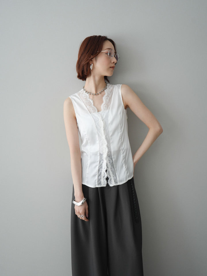 [予約]ノースリサテンレースキャミソール/white