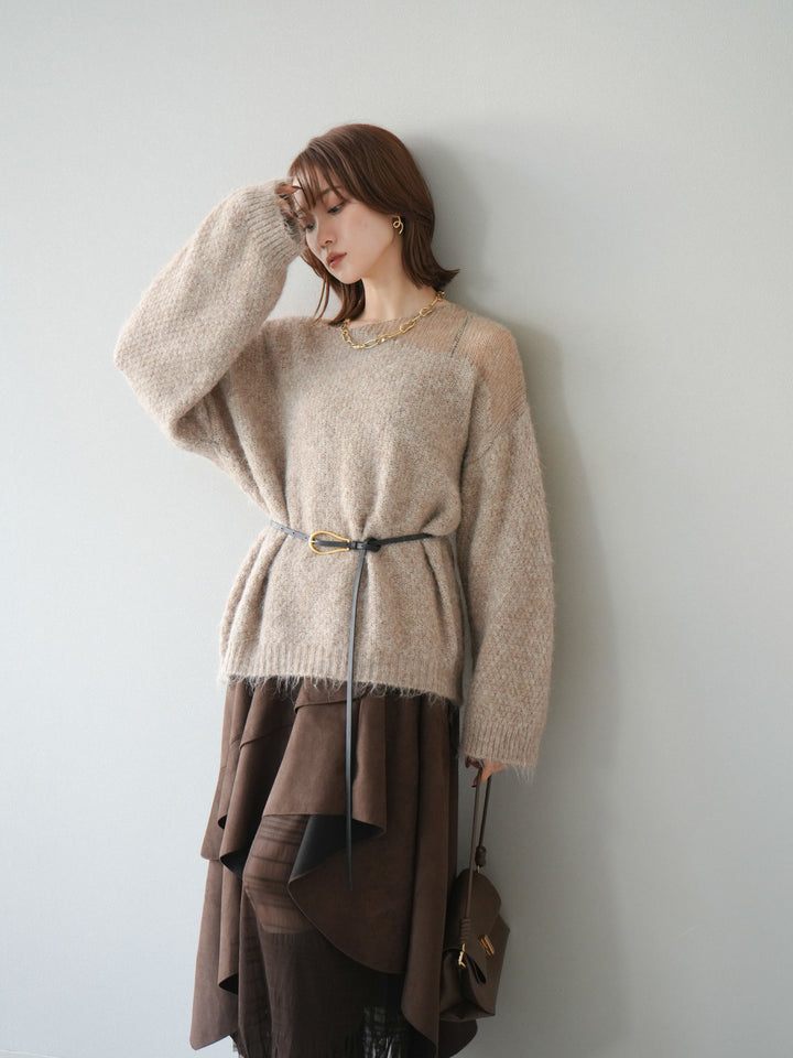 [SET]ネック透かし編みニットプルオーバー+選べるアクセセット(2set)