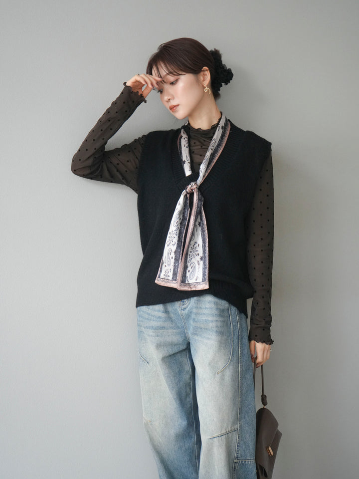 [予約]スカーフ付きニットベスト/black
