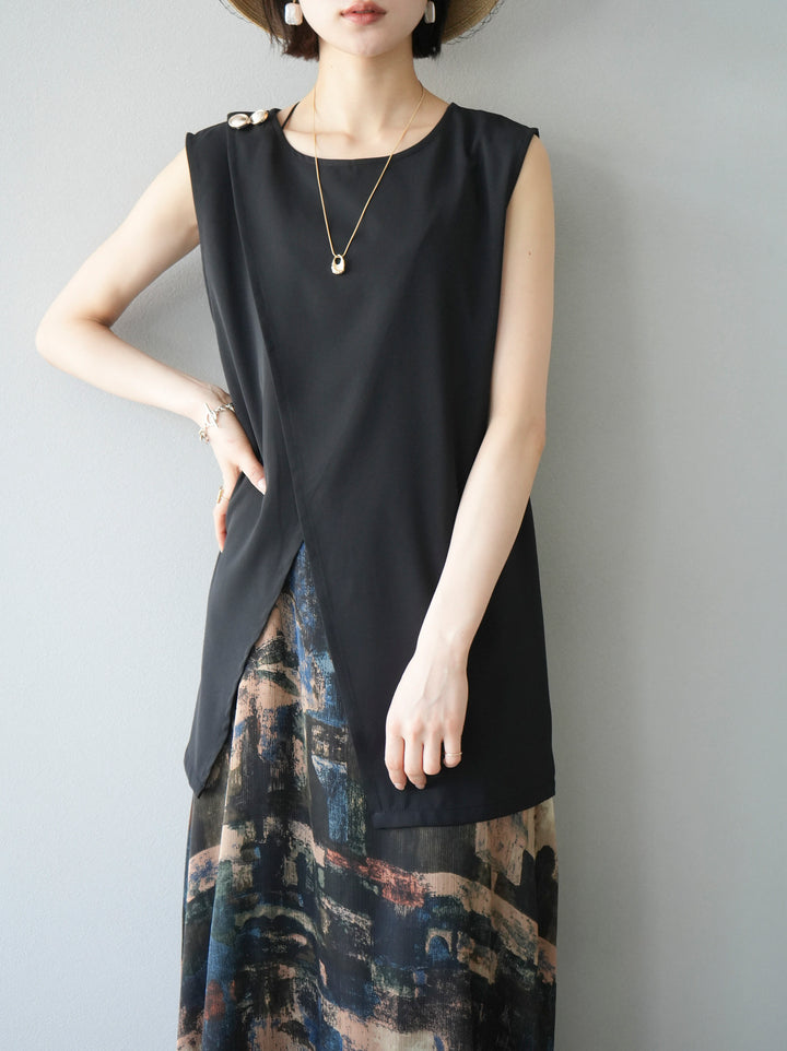 [Pre-order] Nuanced Pattern Back Cross Camisole Dress/Navy