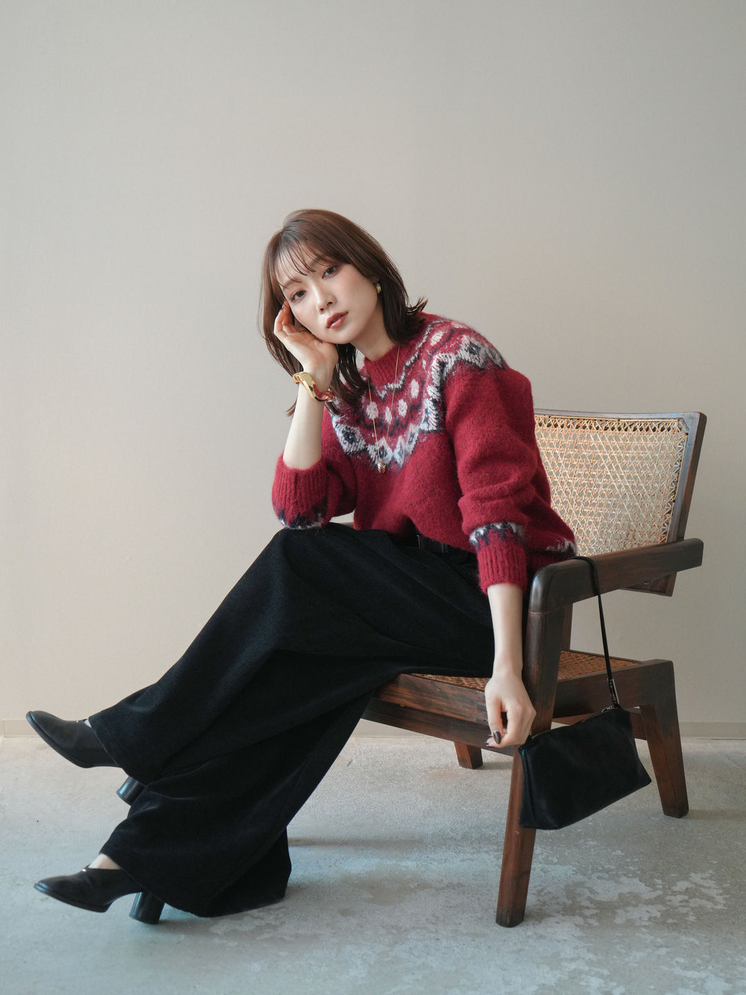 [SET]ソフトタッチ求心柄ニットプルオーバー+ソフトタッチ求心柄ニットプルオーバー(2set)