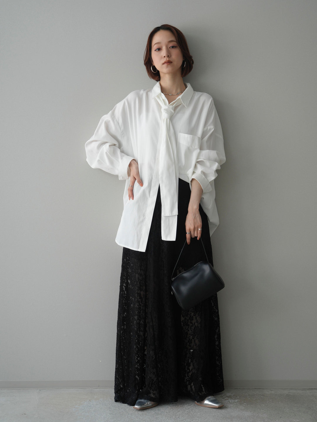 [予約]コットンライクボウタイオーバーシャツ/offwhite