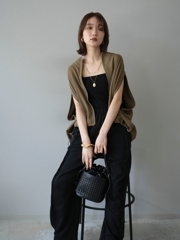 [予約]スリーブレスドロストZIPブルゾン/ブラウン