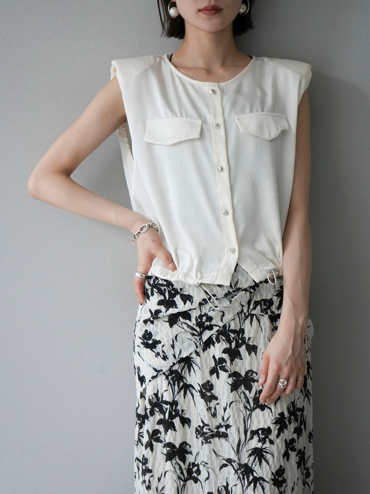 [Pre-order] Satin Drawstring Sleeveless Blouse/Ivory