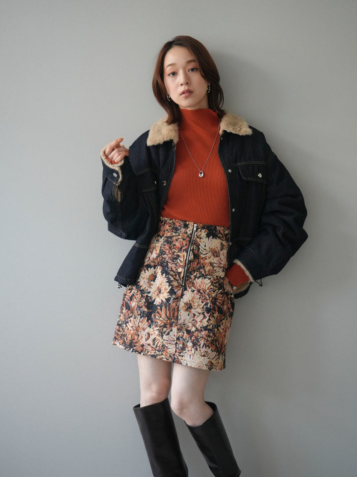 [予約]デニム×ファーステンカラーショートジャケット/indigo