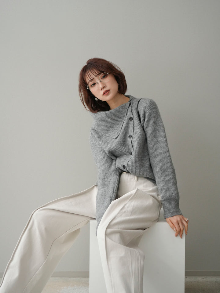[SET]ハイネックデザインボタンニットカーディガン+コットンツイルカーブパンツ(2set)