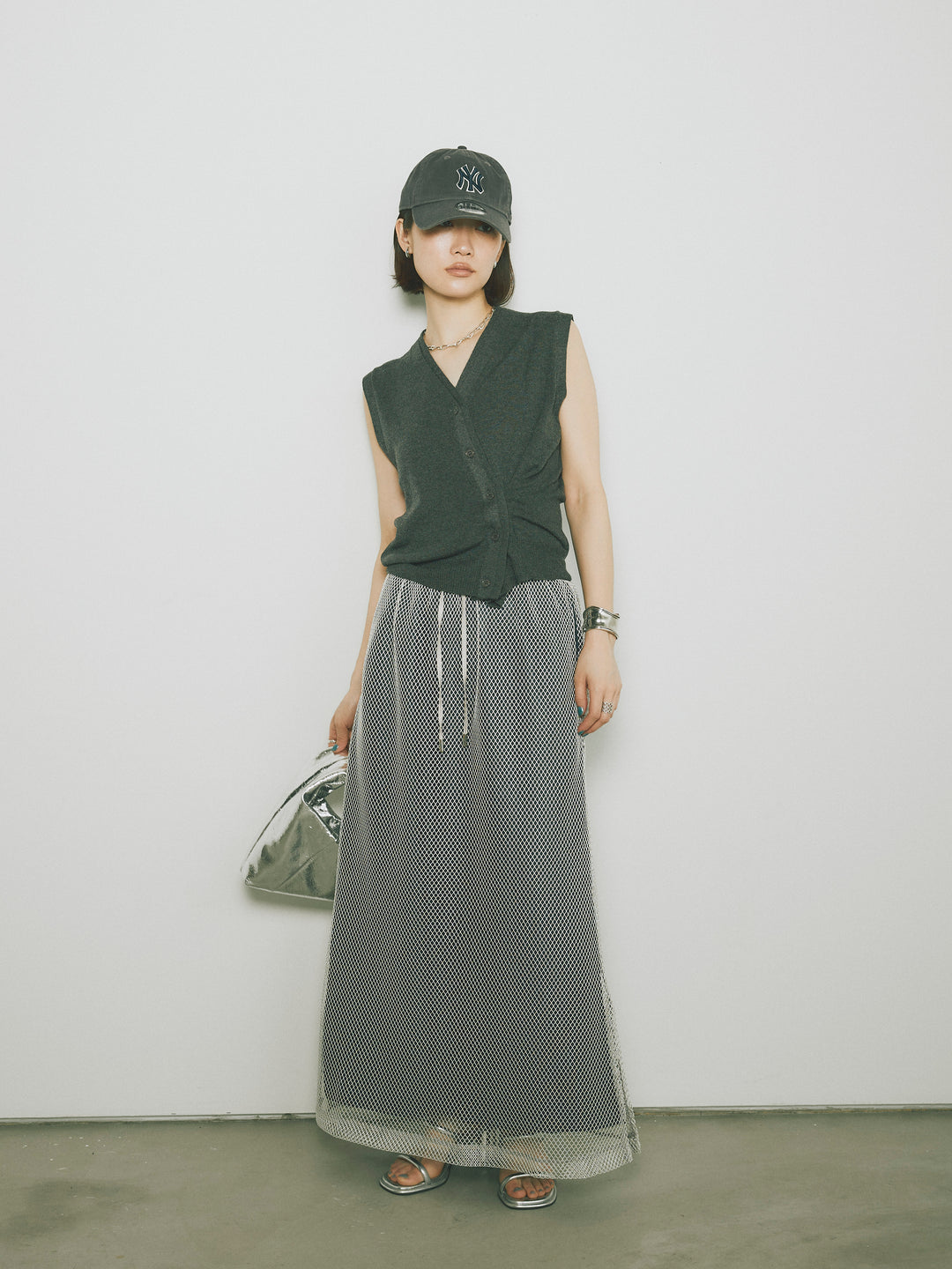 [予約]メッシュレイヤードスカート/ライトグレー