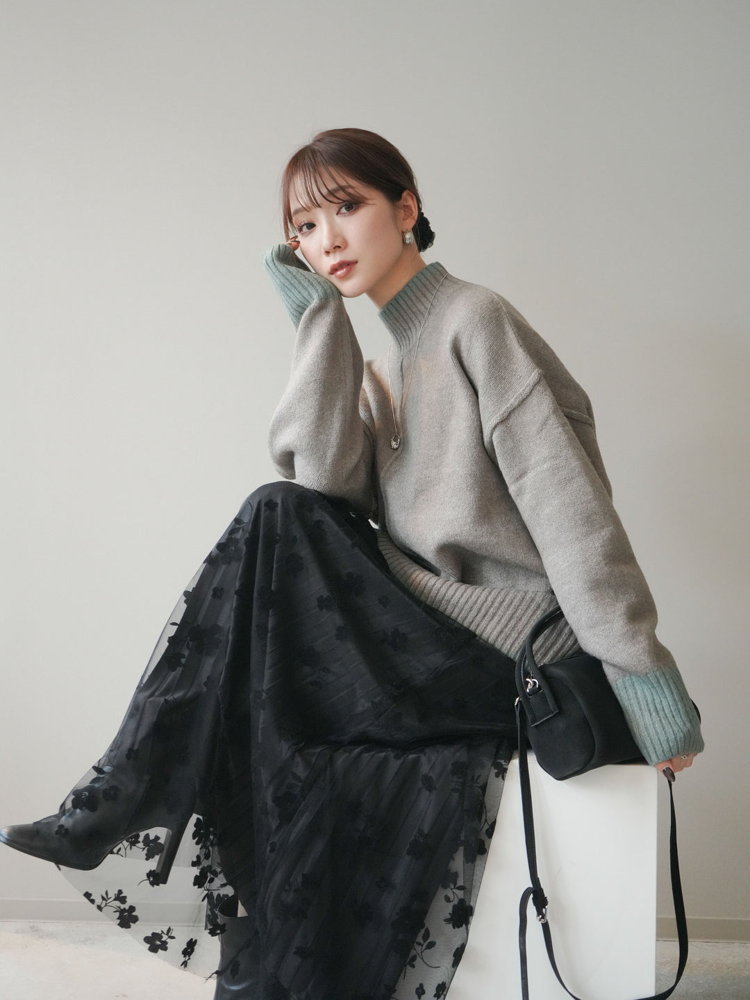 [SET]配色ハイネックニットプルオーバー+配色ハイネックニットプルオーバー(2set)