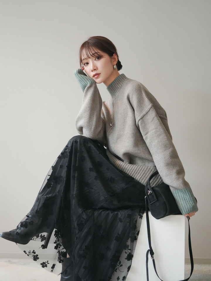 [SET]配色ハイネックニットプルオーバー+配色ハイネックニットプルオーバー(2set)