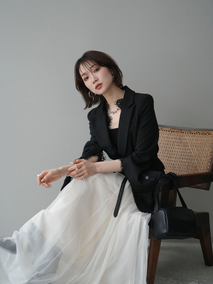 [SET]レースレイヤードスリットジャケット+チュールボリュームスカート(2set)