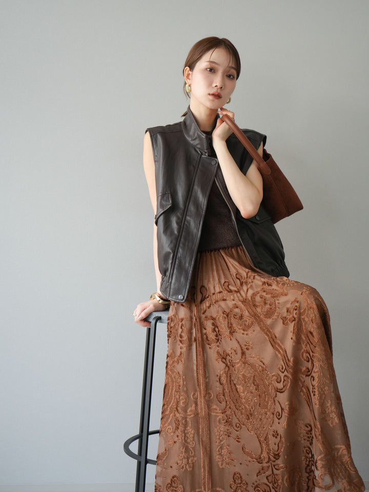 [予約]スリーブレスフェイクレザーブルゾン/ブラウン